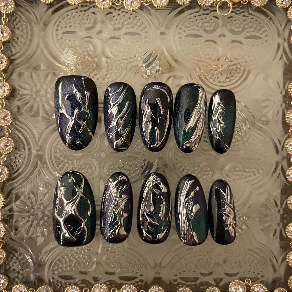 NEW Handmade reusable Press-On Nails multi chromatic shimmer size S